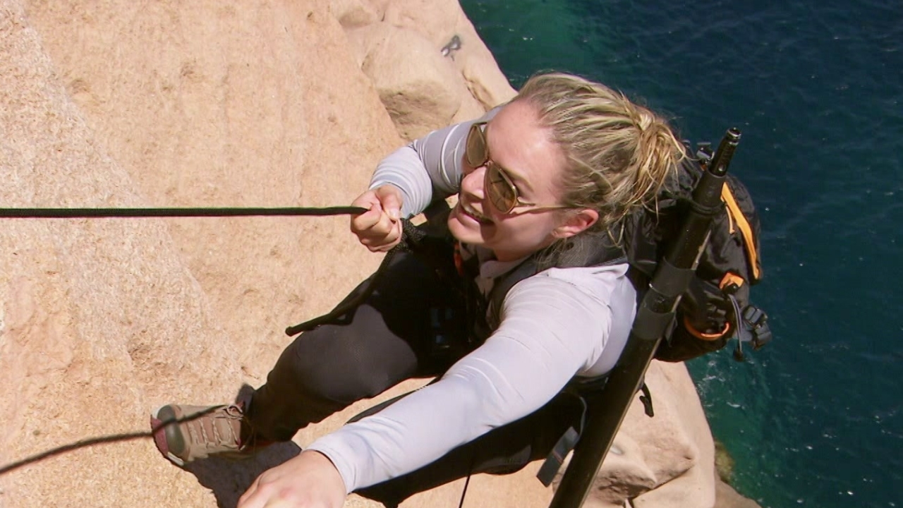 Running Wild With Bear Grylls: Lindsey Rappels Down The Rock